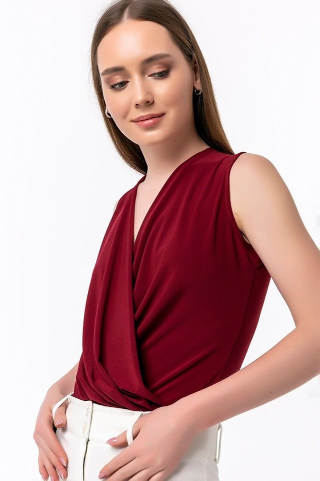 Kadın Sendy Kumaş Kruvaze Yaka Vatkalı Bluz