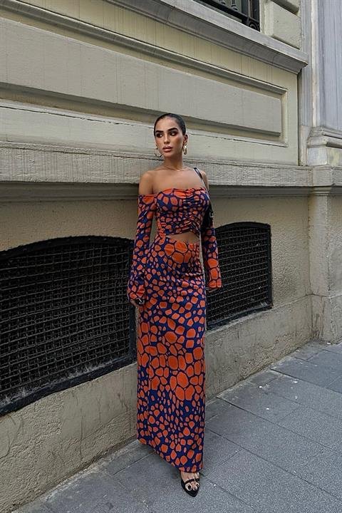 Pansy Cut Out Animal Desen Elbise 2678-8