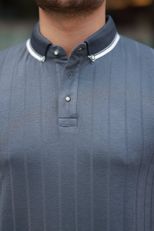 Erkek Düğme Yakalı Jakar Kumaş Kısa Kollu Tişört