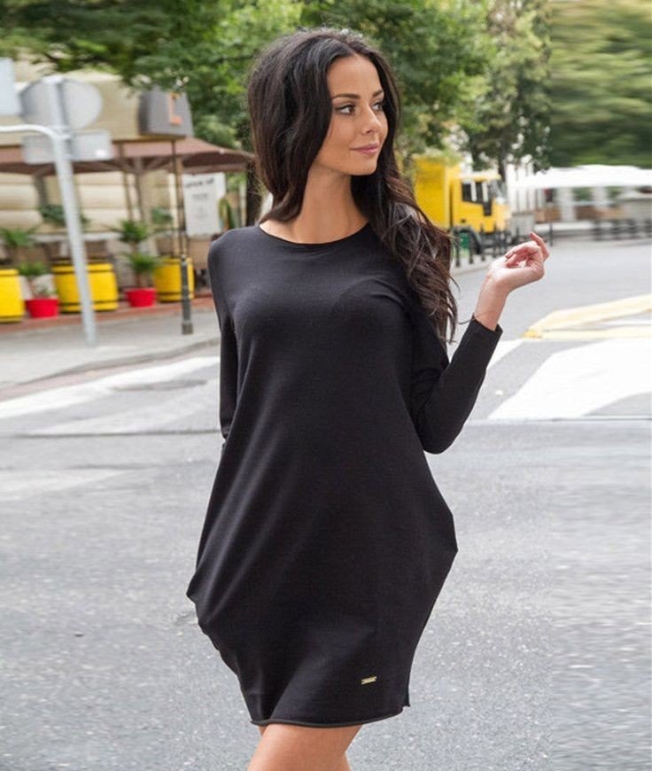 Kadın Uzun Kollu Bisiklet Yaka Cep Detay Etek Ucu Volanlı Iki Iplik Elbise