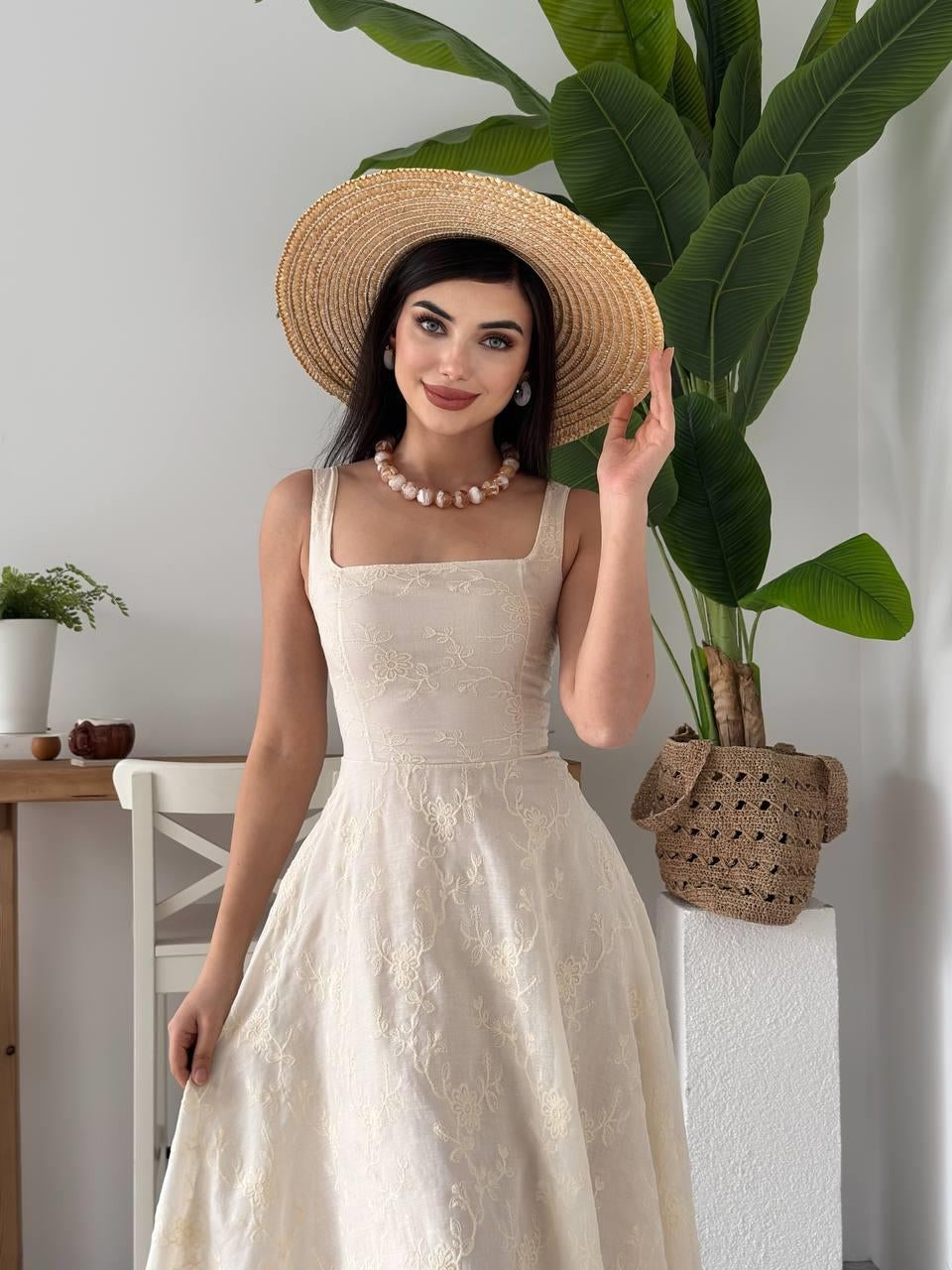 Cuper Çiçek Detaylı Elbise