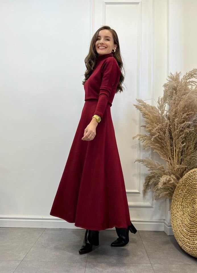 Kadın Uzun Kollu Balıkçı Yaka Uzun Akrilik Elbise