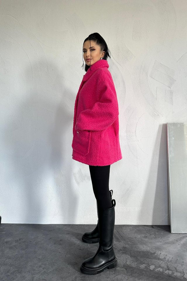 Fuşya Etiketli Pile Detaylı Ceket