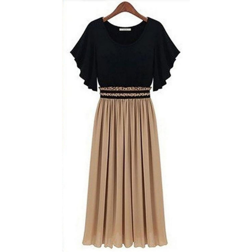 Kadın Kısa Kollu üst Viskon Alt Astarlı şifon Beli Lastikli Elbise