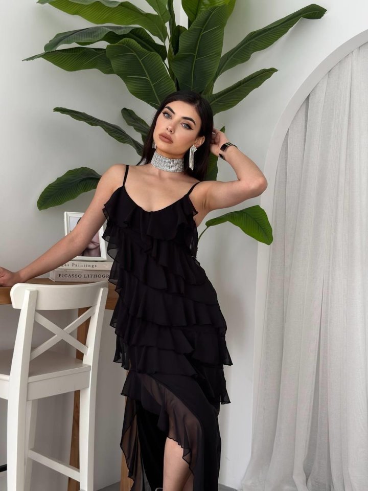 Ples Yırtmaç Detaylı Elbise