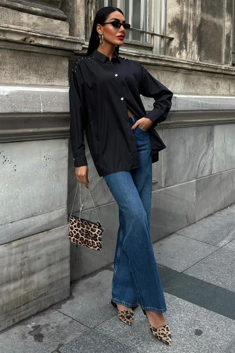 Kuşgözü Ve Biye Detaylı Poplin Gömlek 3419