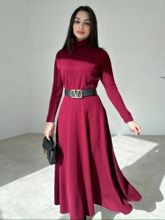 Kadın Uzun Kollu Balıkçı Yaka Uzun Akrilik Elbise