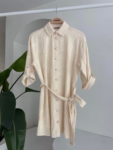 Süzene Nakışlı Ve Gold Düğmeli Elbise 2742