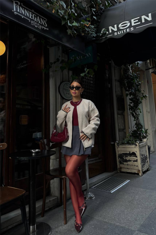 KAŞE FERMUARLI BLUZ - Taş