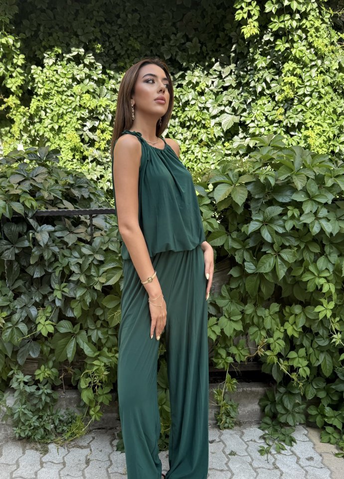 Kadın Omuz Askılı Döküm Detay Salaş Sandy Kumaş Tulum