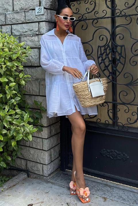 Gömlek Yaka Pileli Elbise 2898