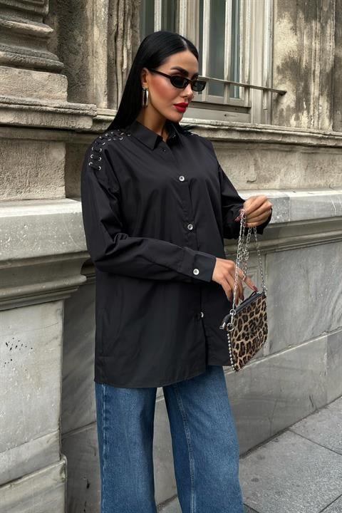 Kuşgözü Ve Biye Detaylı Poplin Gömlek 3419