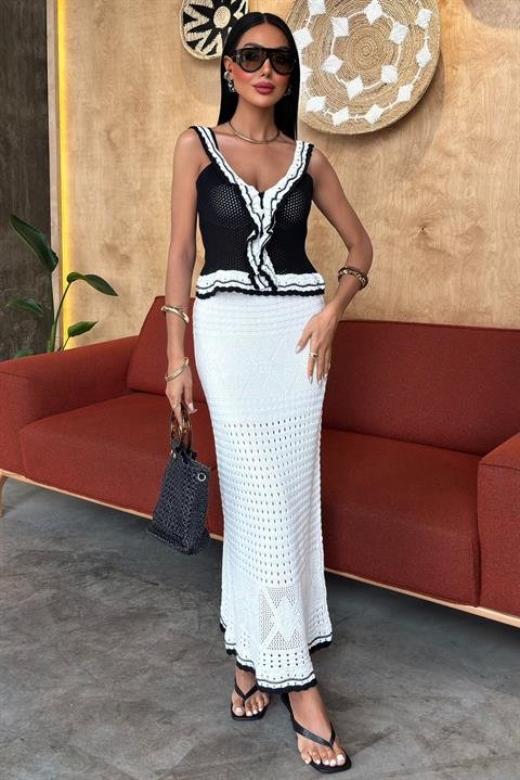 Fırfır Detaylı Uzun Etekli Triko Takım 10115