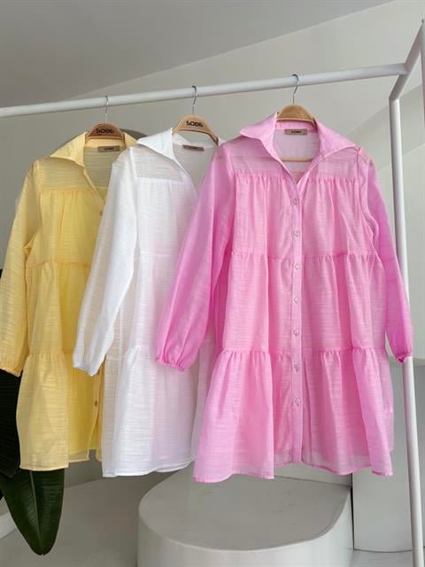 Gömlek Yaka Pileli Elbise 2898