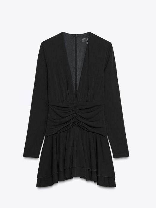 Kadın Uzun Kollu Derin V Dekolte Ve Ek Volan Detay Toparlayıcı şortlu Elbise