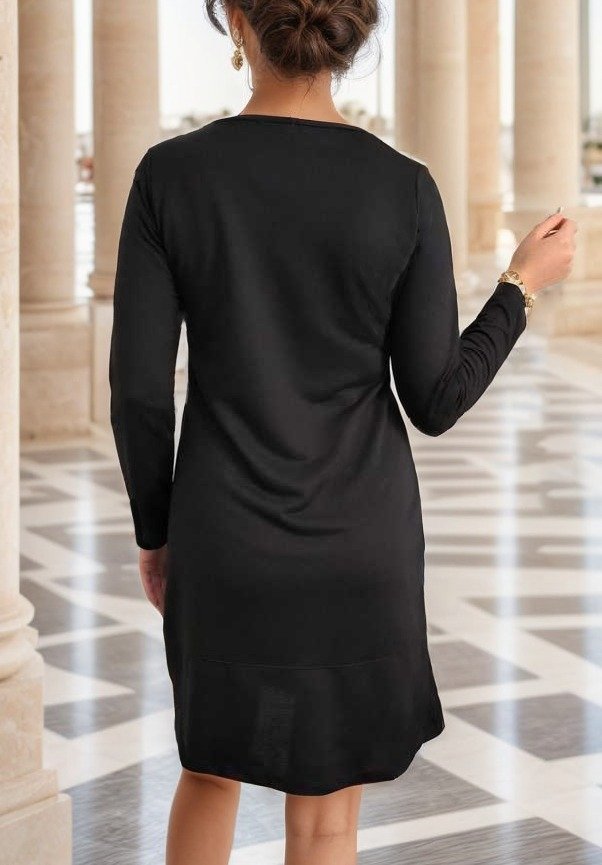 Kadın Uzun Kollu Bisiklet Yaka Cep Detay Etek Ucu Volanlı Iki Iplik Elbise