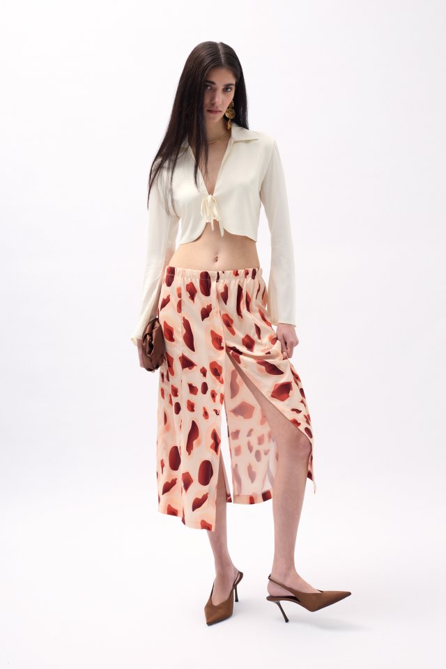 Yanı Yırtmaçlı Desenli Etek