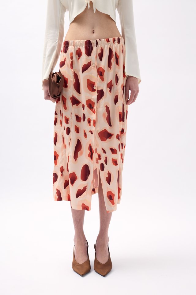 Yanı Yırtmaçlı Desenli Etek