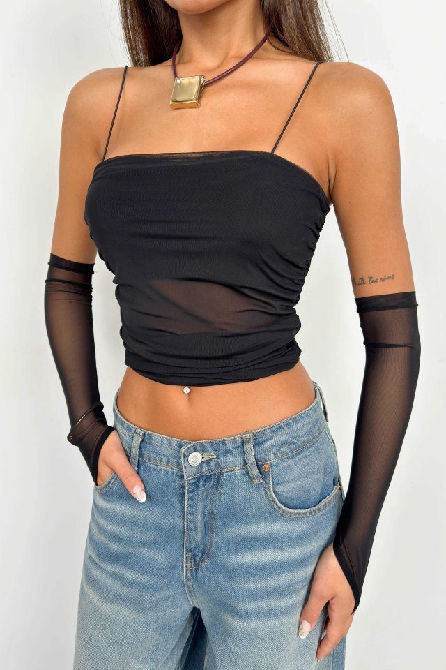 Kolluk Detay Askılı Tül Bluz