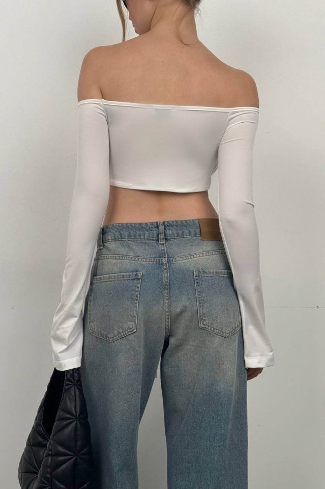 Kayık Yaka Asansörlü Bluz