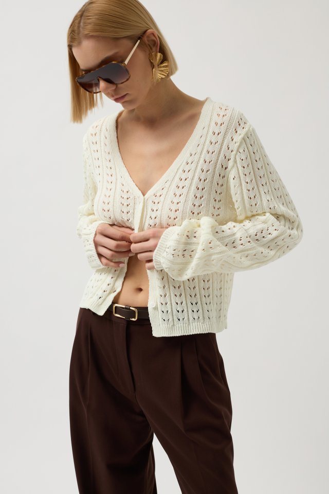 Düğme Detay Örgü Bluz