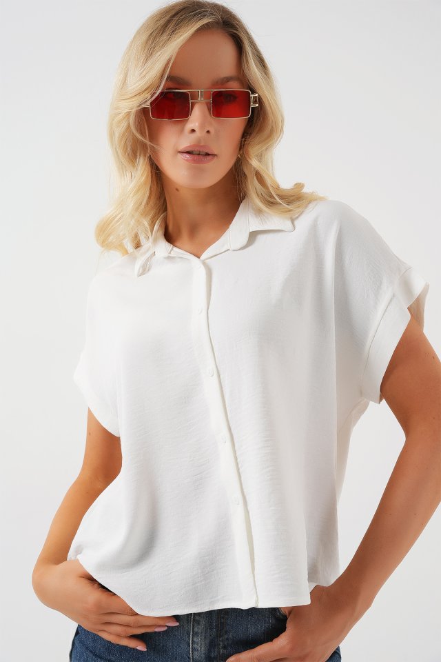 Oversize Kısa Kol Gömlek 20322 - Beyaz