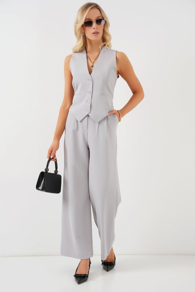 6709 Yelek Pantolon İkili Takım - Gri