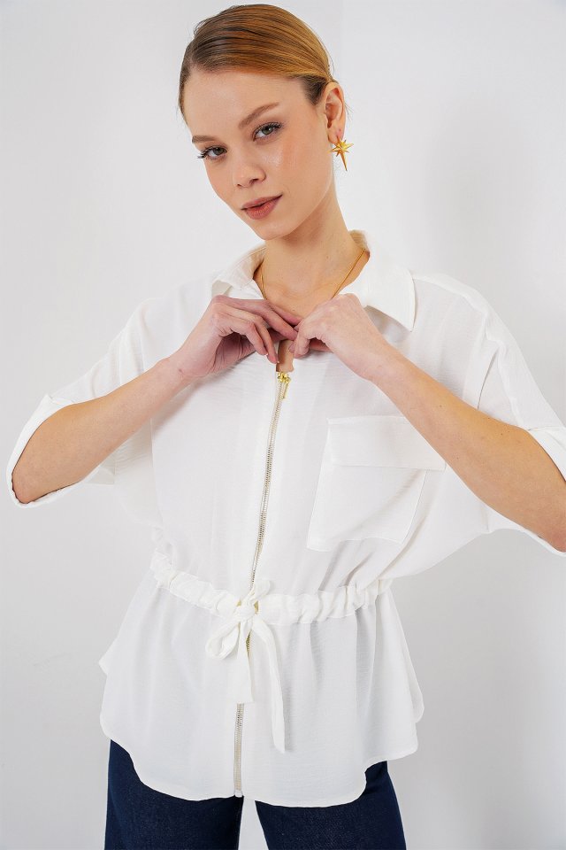 Fermuarlı Gömlek 0721 - Beyaz