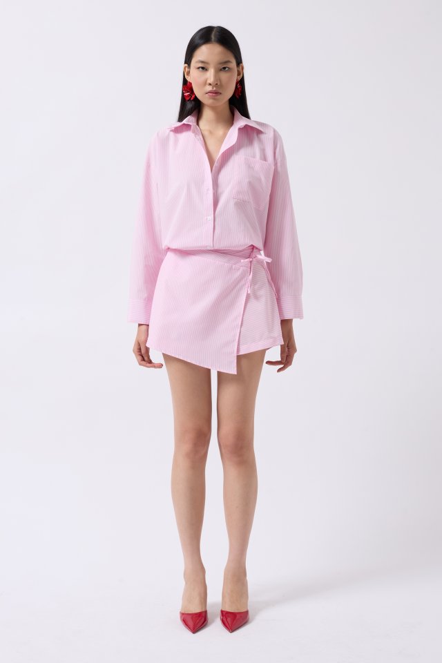 Çizgili Bağlama Detay Mini Etek