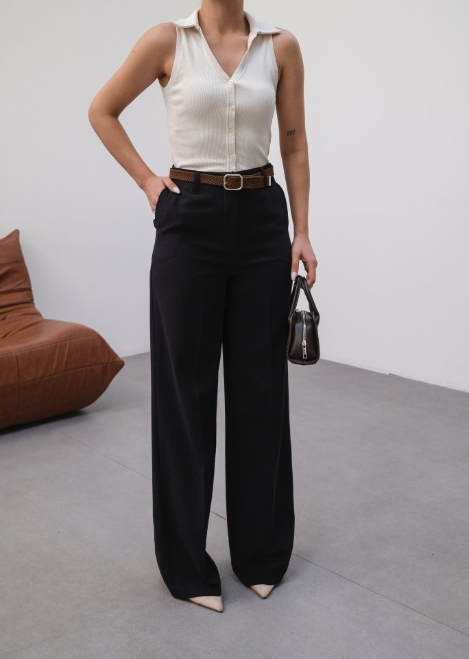 Keten Kemerli̇ Ve Dökümlü Palazzo Pantolon (Kemer Dahi̇l)