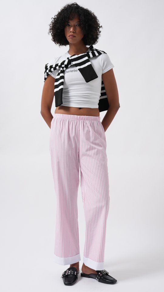 Paça Şerit Detay Çizgili Pantolon