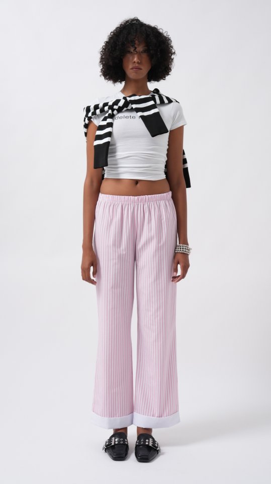 Paça Şerit Detay Çizgili Pantolon
