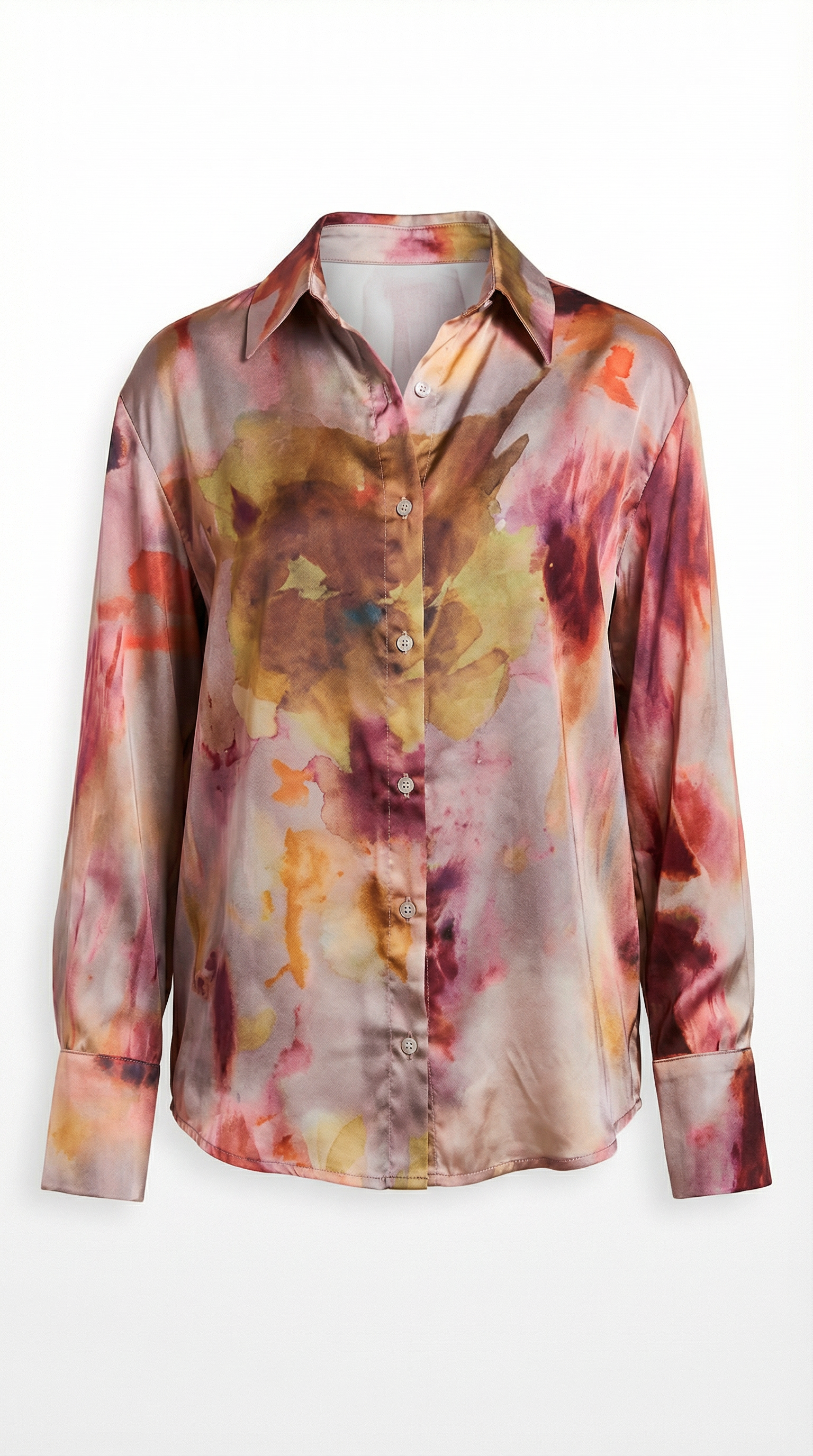 Batik Desenli Düğmeli Saten Gömlek