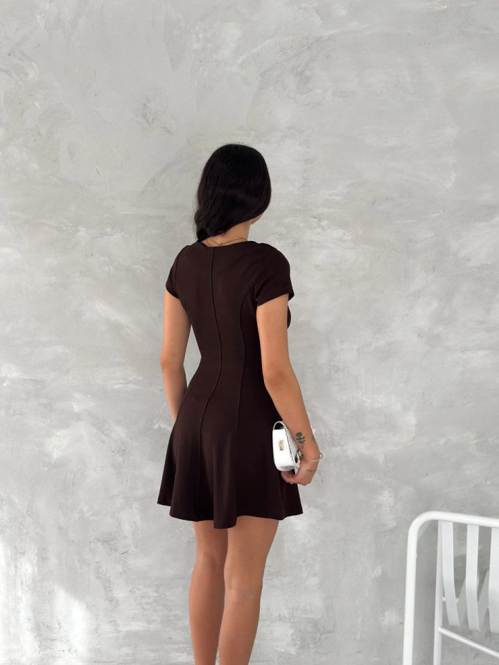 Kısa Kollu Mini Elbise - Füme