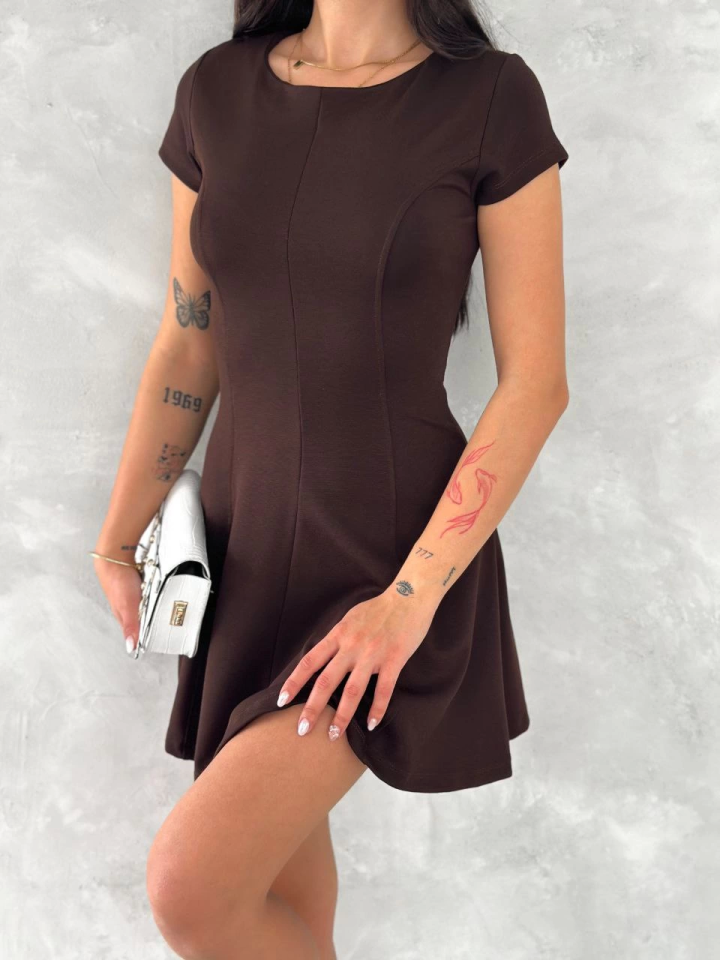 Kısa Kollu Mini Elbise - Füme