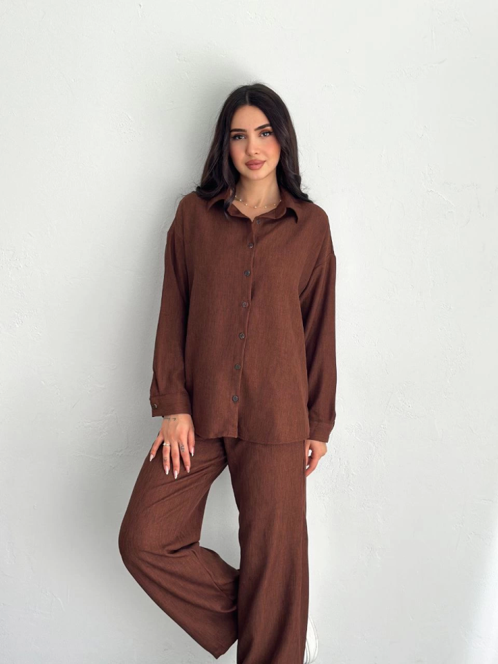 Gömlek Pantolon Ikili Takım - Kahverengi