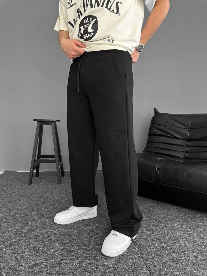 İki İplik Kumaş Baggy Alt Esofman - Siyah