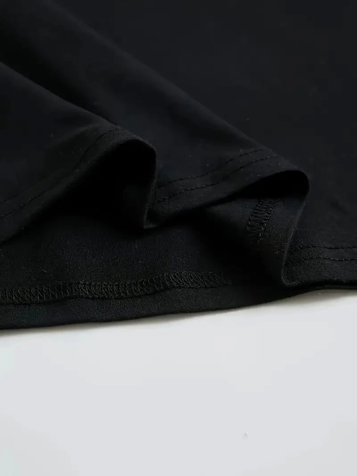 Baskılı Oversize Bisiklet Yaka T-shirt - Siyah