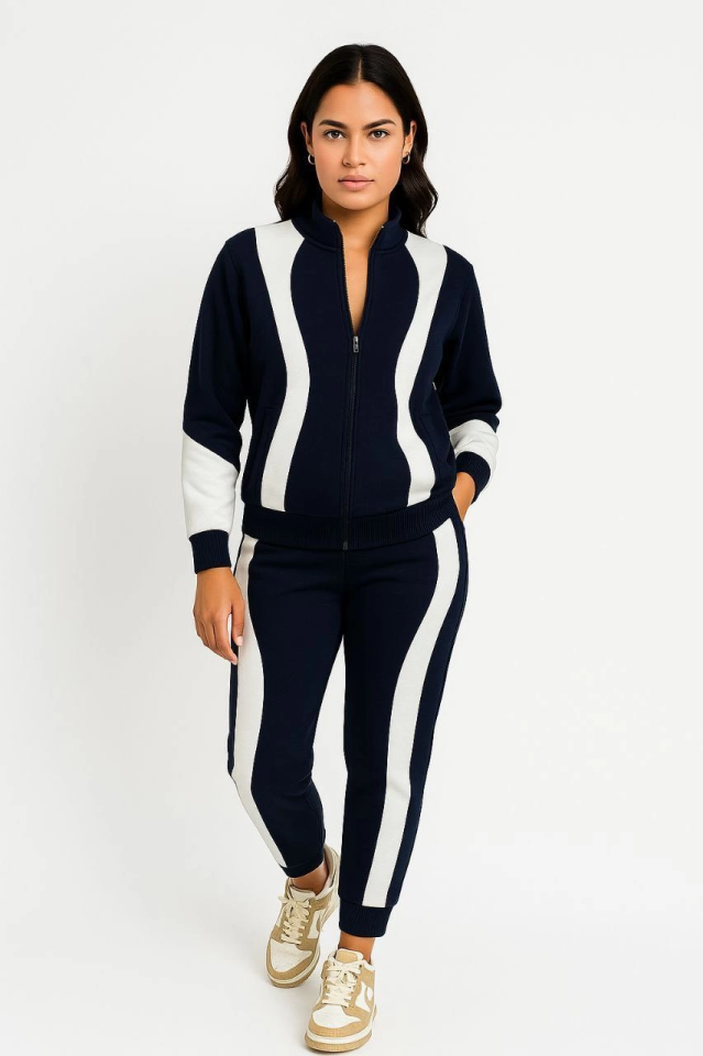 Premium Parçalı Eşofman Takım - Dik Yaka Fermuarlı Sweatshirt - Siyah