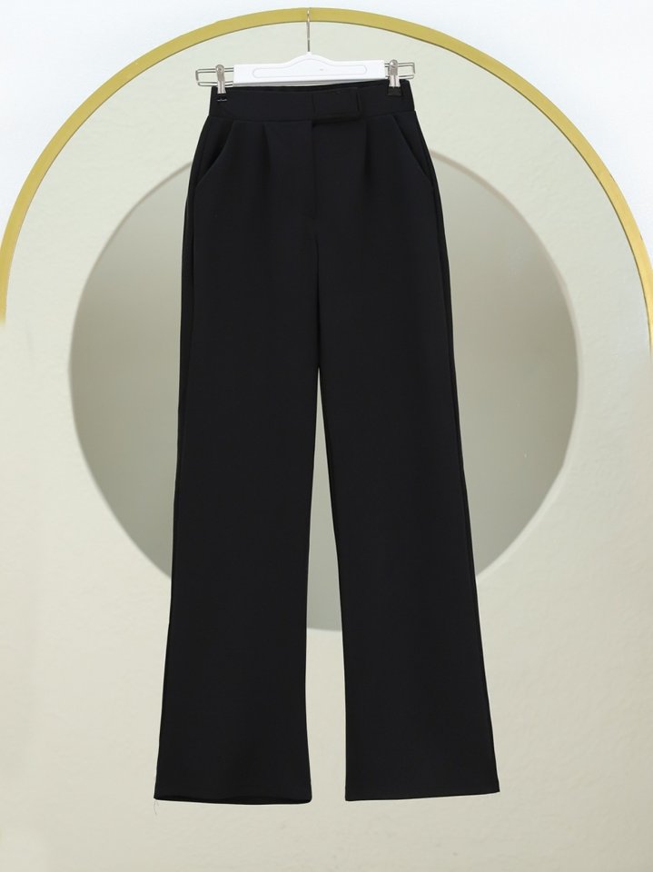 Cırtlı Fermuarlı Palazzo Pantolon -Siyah