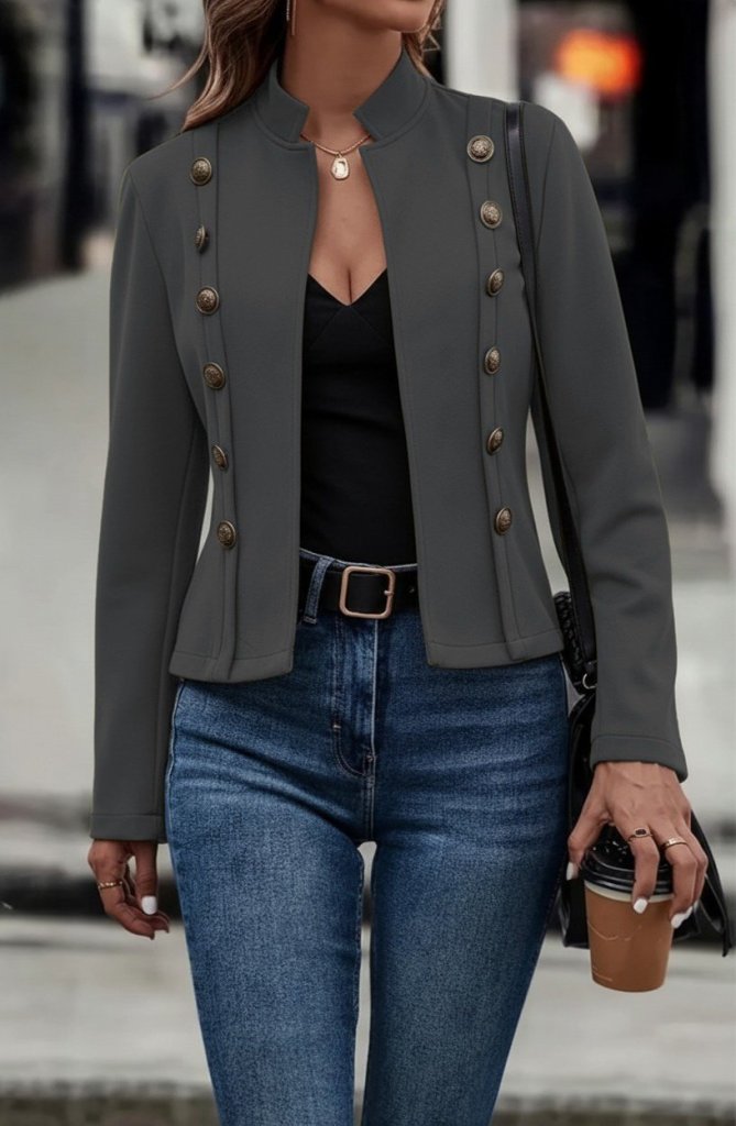 Kadın Uzun Kollu Hakim Yaka Yanlardan Düğmeli Kısa Süet Ceket