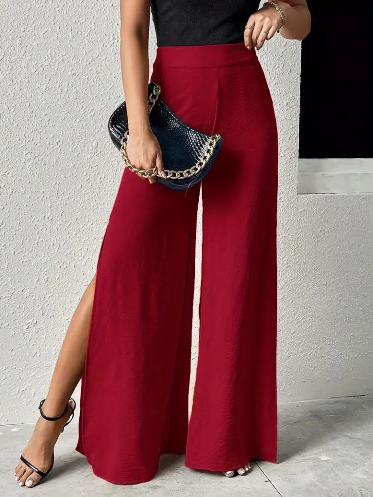 Kadın Yüksek Bel Yandan Fermuarlı Yırtmaçlı Geniş Paçalı Aerobin Pantolon