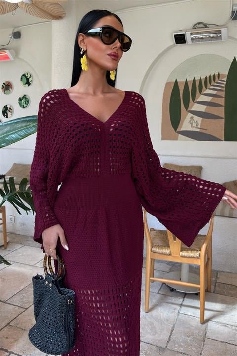 Yarasa Kollu Ajurlu Triko Elbise 2836