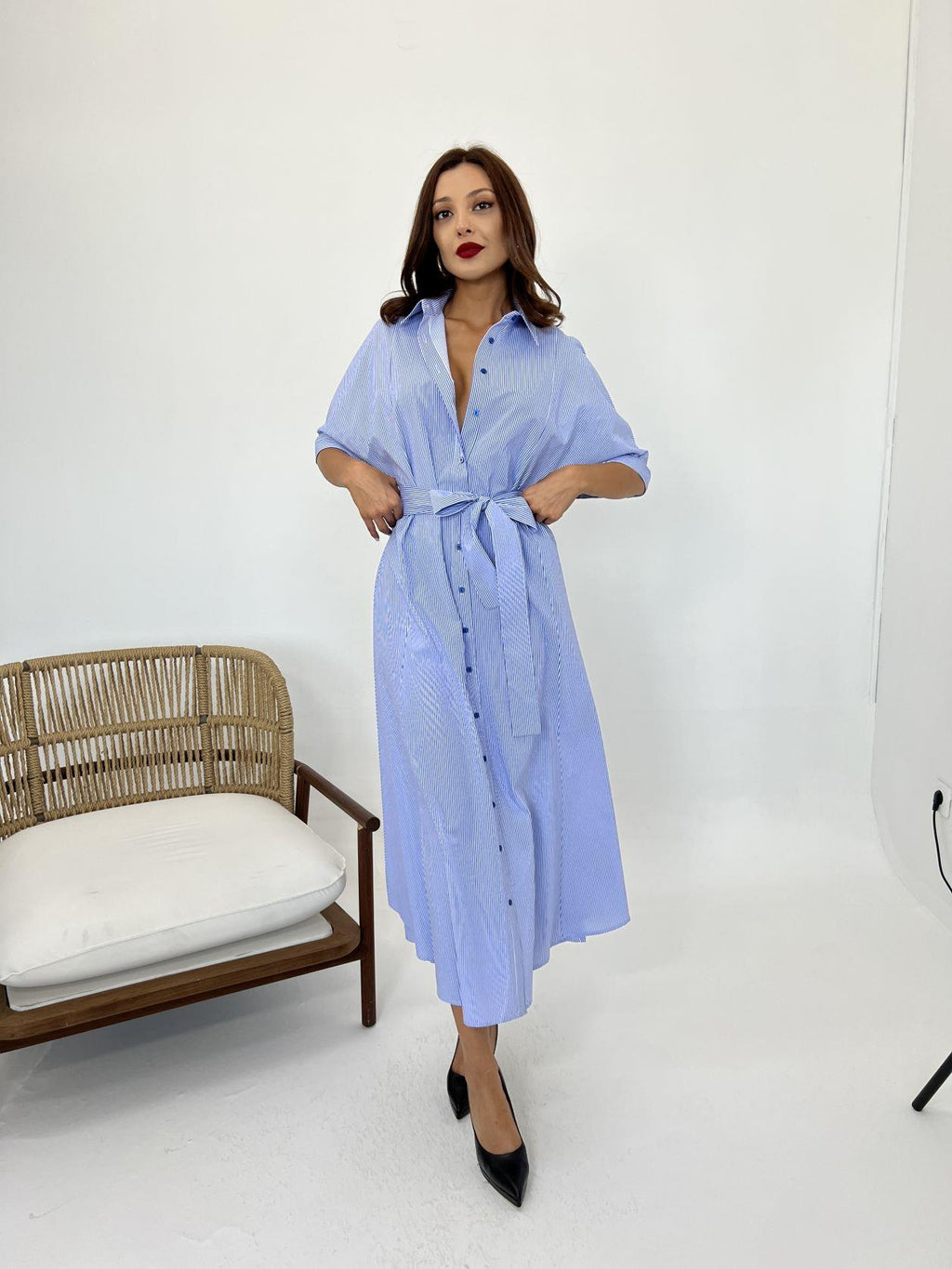 5318 ELBİSE-MAVİ BEYAZ ÇİZGİLİ