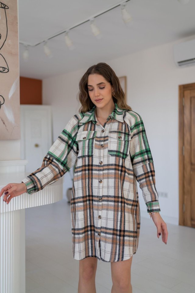 Kahverengi Oduncu Gömlek Elbise