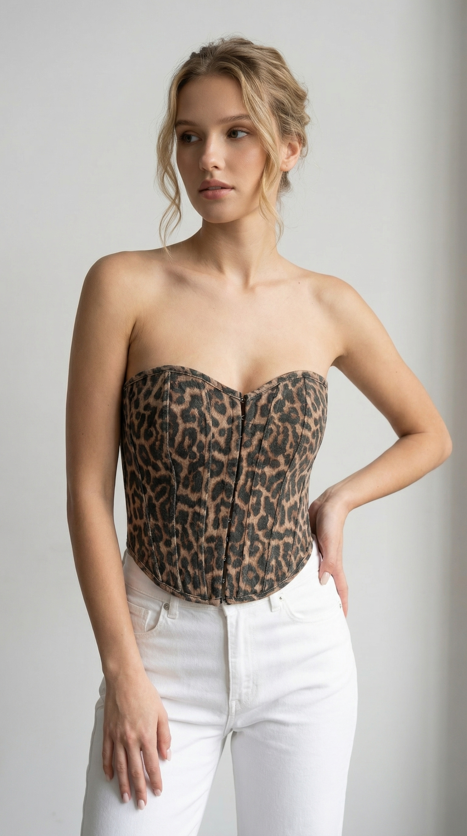 Leopar Desenli Straplez Büstiyer Elbise