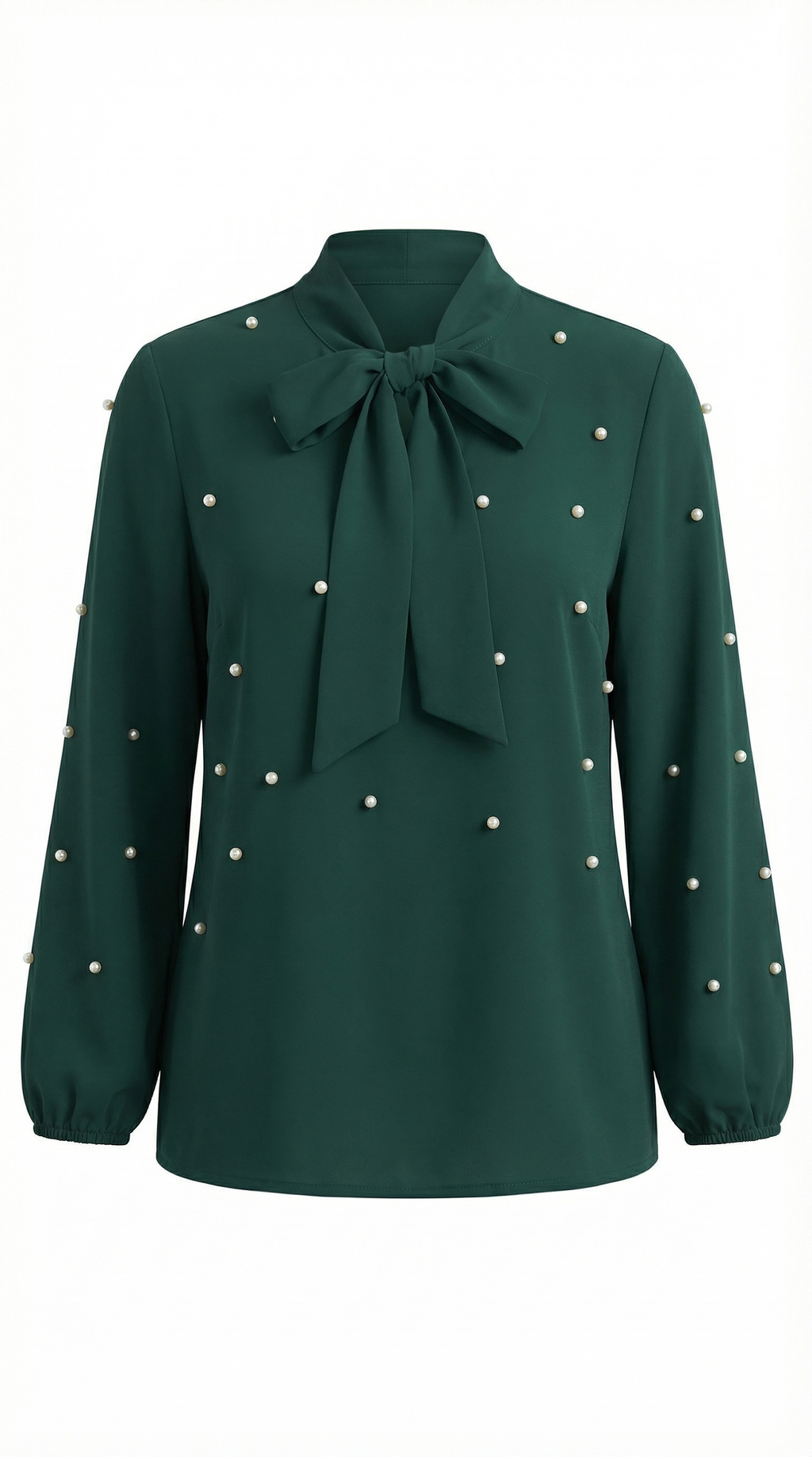 İncili Yakadan Bağlamalı Yeşil Bluz