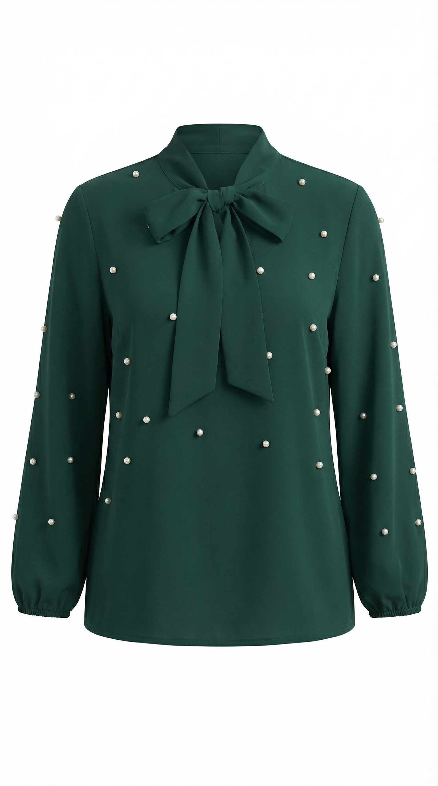 İncili Yakadan Bağlamalı Yeşil Bluz