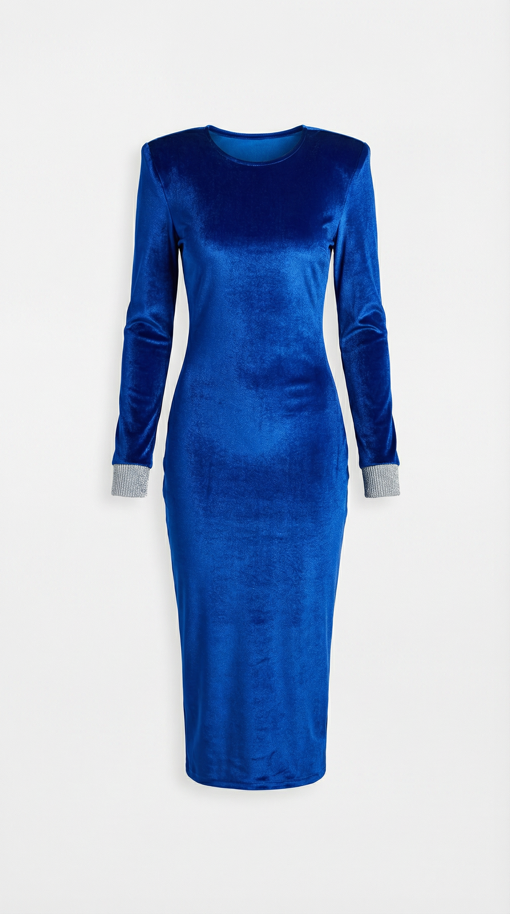 Vatkalı Kadife Midi Elbise Saks Mavisi