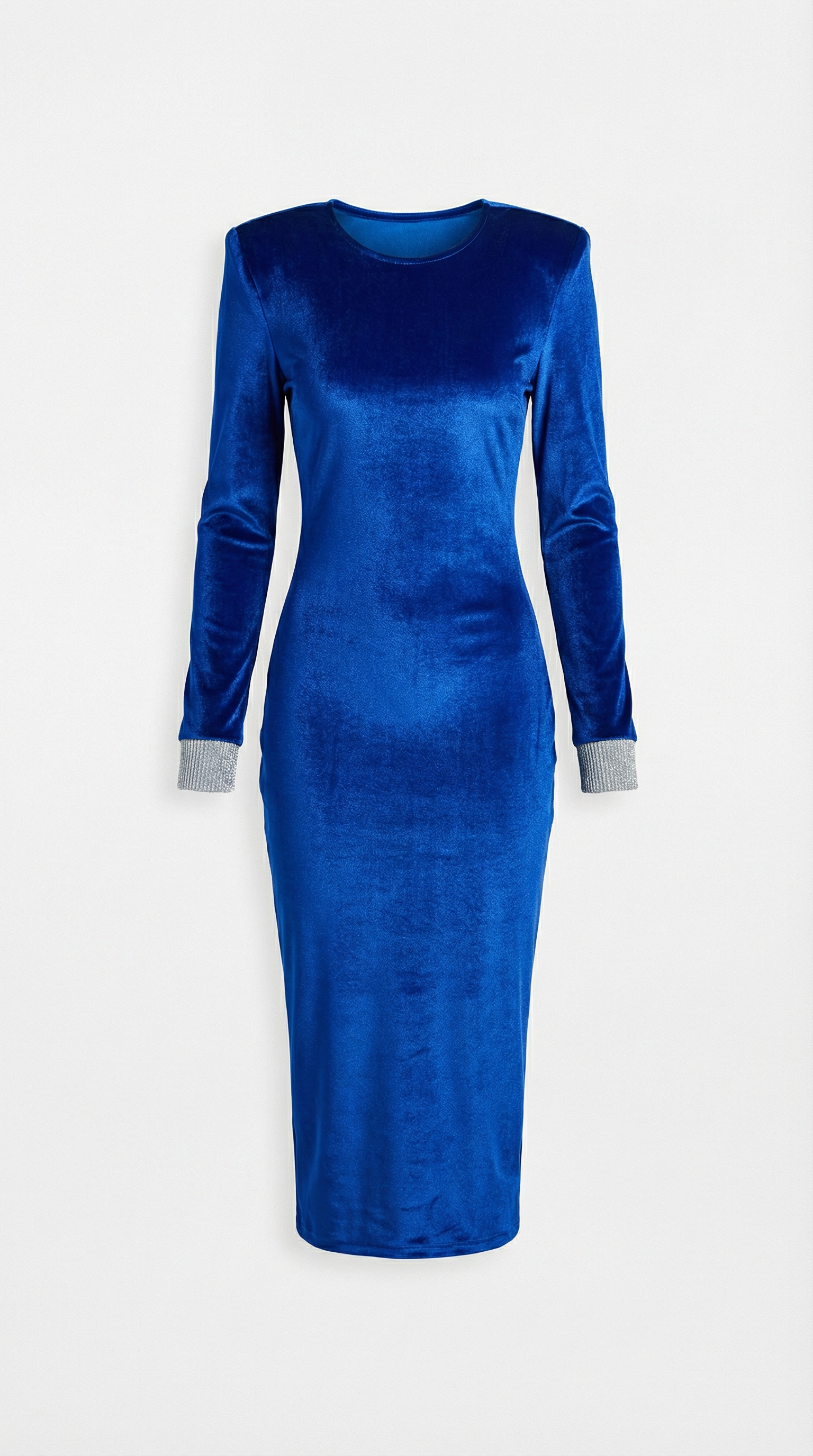 Vatkalı Kadife Midi Elbise Saks Mavisi